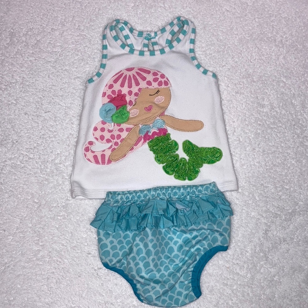 Mud pie for Atlantis mermaid tank top ruffle bottom set 9/12m